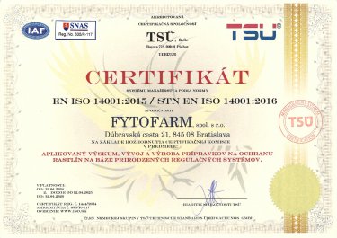 ISO 14001:2015 / STN EN ISO 14001:2016, Fytofarm s.r.o.